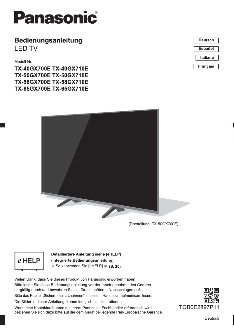 Image de la première page du manuel de l'appareil Viera TX-65GX700E