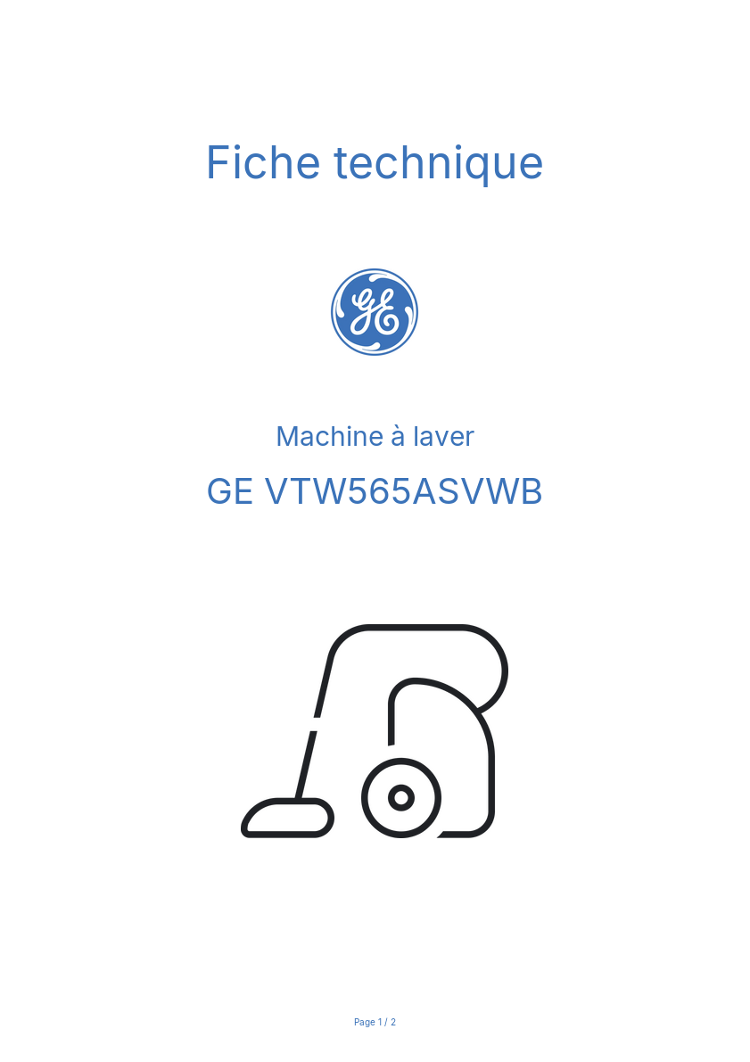 Page n°1 - Fiche technique GE VTW565ASVWB