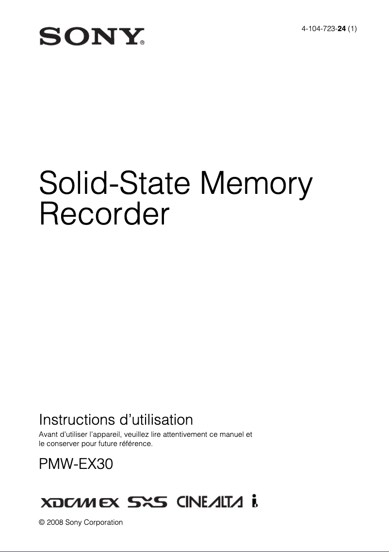 Image de la première page du manuel de l'appareil PMW-EX30