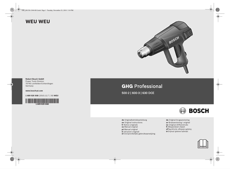 Page n°1 - Manuel utilisateur Bosch GHG 630 DCE Professional