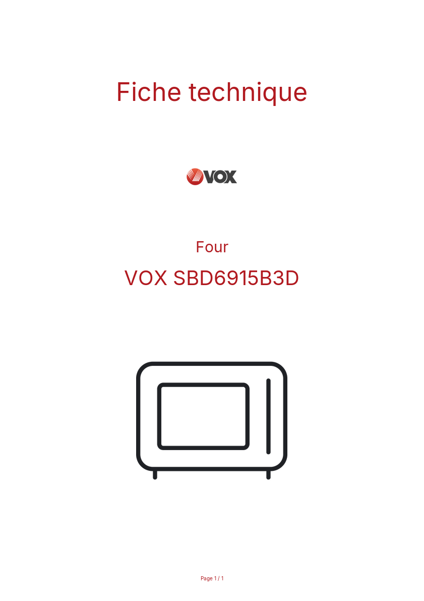 Page n°1 - Fiche technique VOX SBD6915B3D