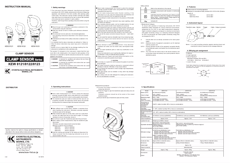 Page n°1 - Manuel utilisateur Kyoritsu KEW 8122