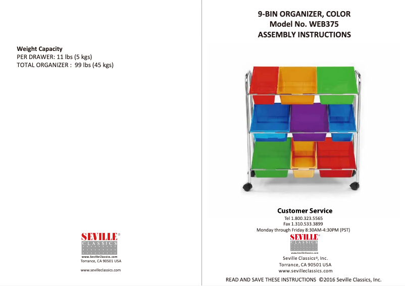 Page 1 de la notice Manuel utilisateur Seville Classics WEB375