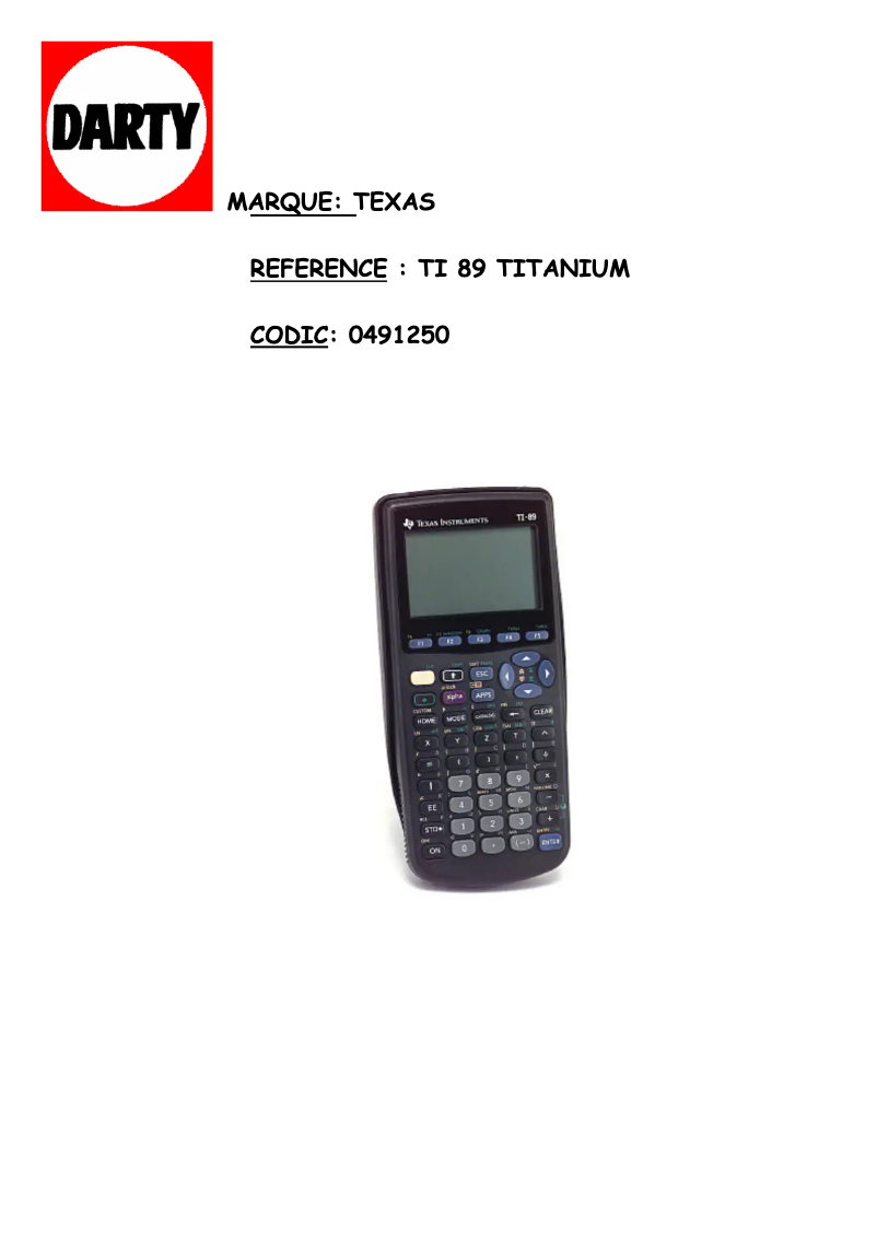 Page 1 de la notice Manuel utilisateur Texas Instruments TI-89