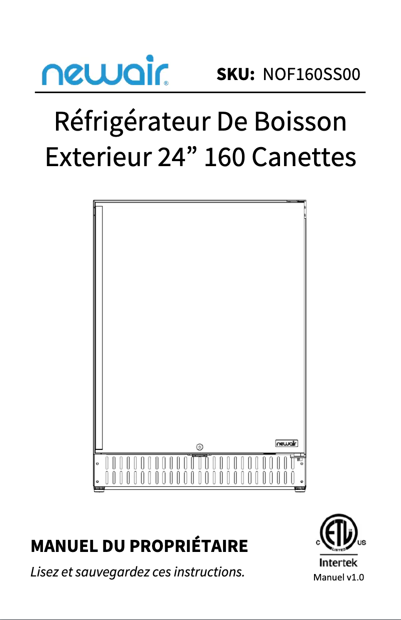 Page 1 de la notice Guide de démarrage rapide NewAir NOF160SS00