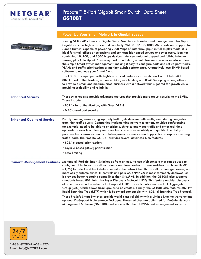 Page n°1 - Fiche technique Netgear ProSafe GS108T