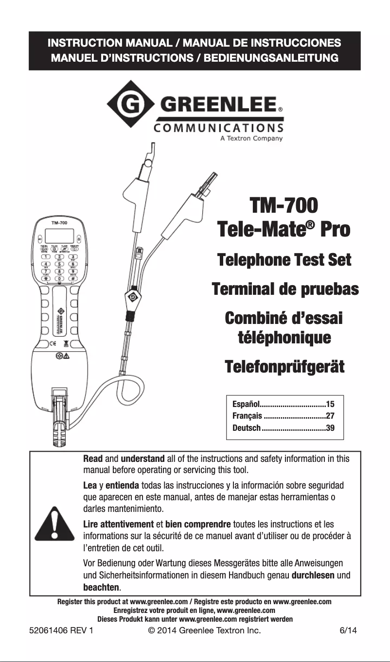 Image de la première page du manuel de l'appareil Tele-Mate Pro TM-700