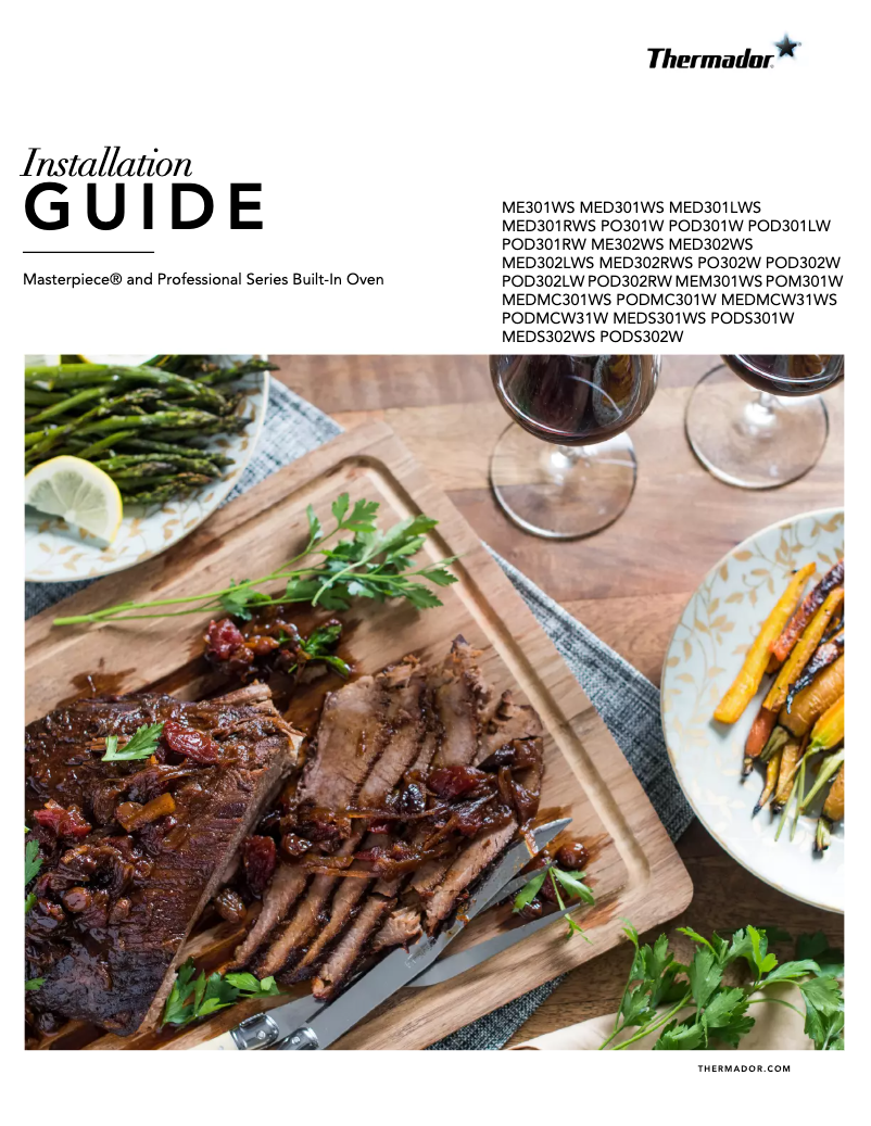 Page 1 of the manual Installation Guide Thermador Professional PODS301W