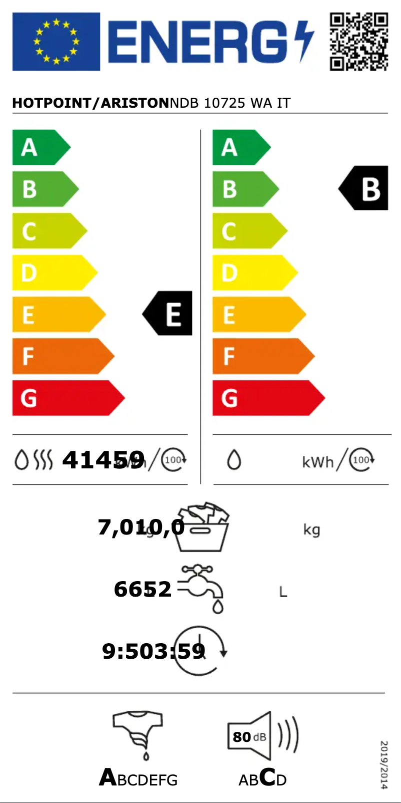 Page 1 de la notice Manuel utilisateur Hotpoint NDB 10725 WA IT