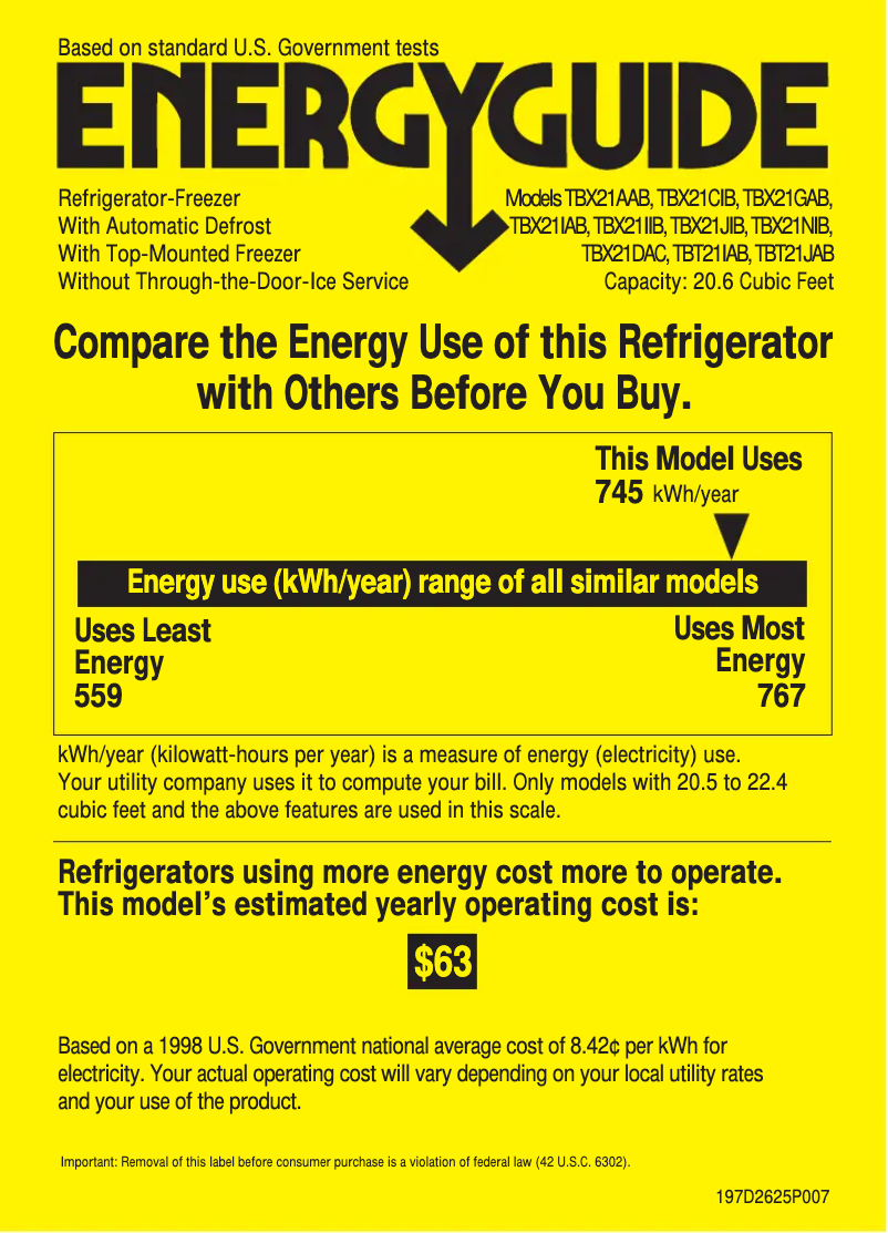 Page n°1 - Label énergétique GE TBX21CIBAA