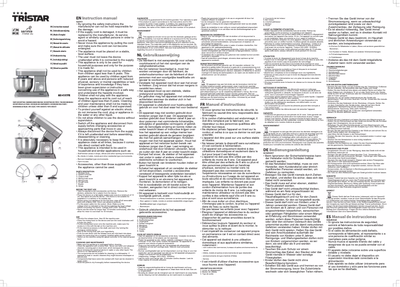 Page n°1 - Manuel utilisateur TriStar MX-4197PR