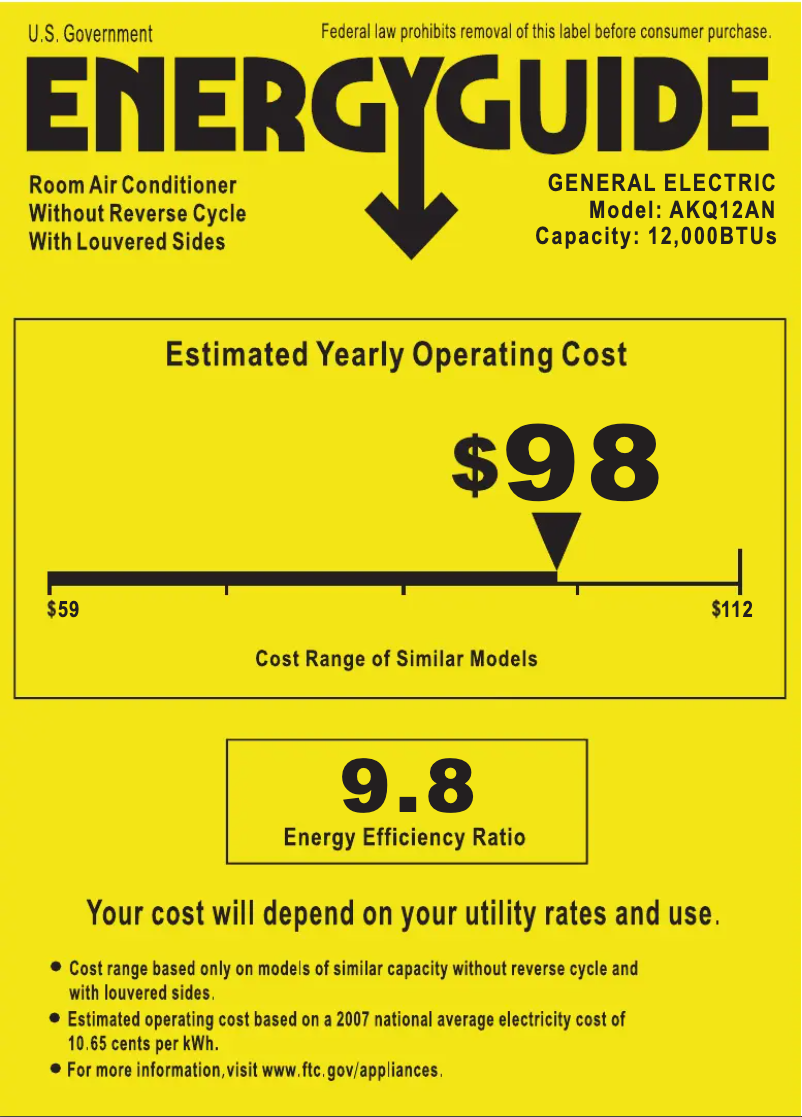 Page n°1 - Label énergétique GE AKQ12AN