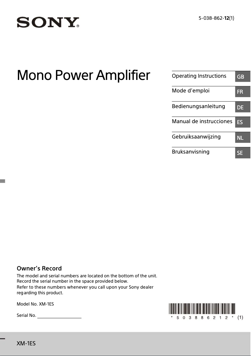 Page n°1 - Manuel utilisateur Sony XM-1ES