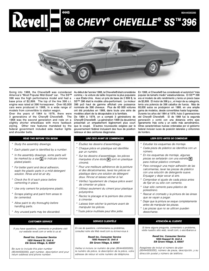 Page 1 de la notice Manuel utilisateur Revell ’68 Chevy Chevelle SS 396