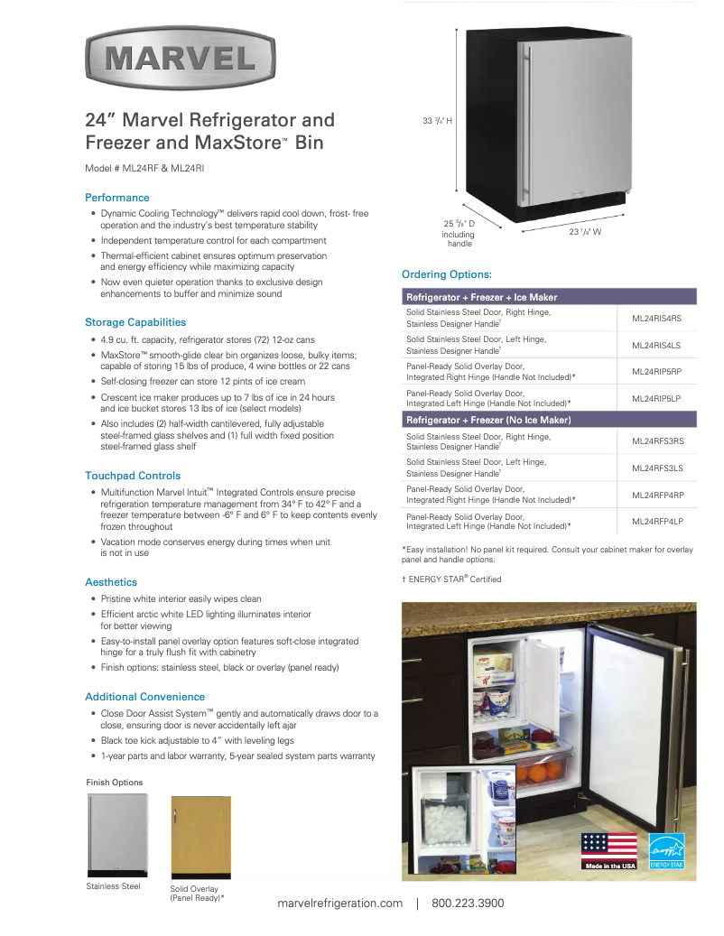 Page 1 de la notice Manuel utilisateur Marvel ML24RIS4RS