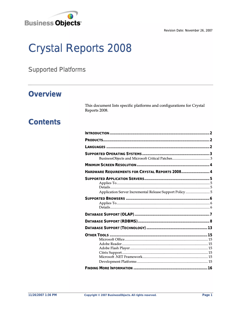 Page n°1 - Manuel utilisateur Business Objects Crystal Reports 2008 Visual Advantage