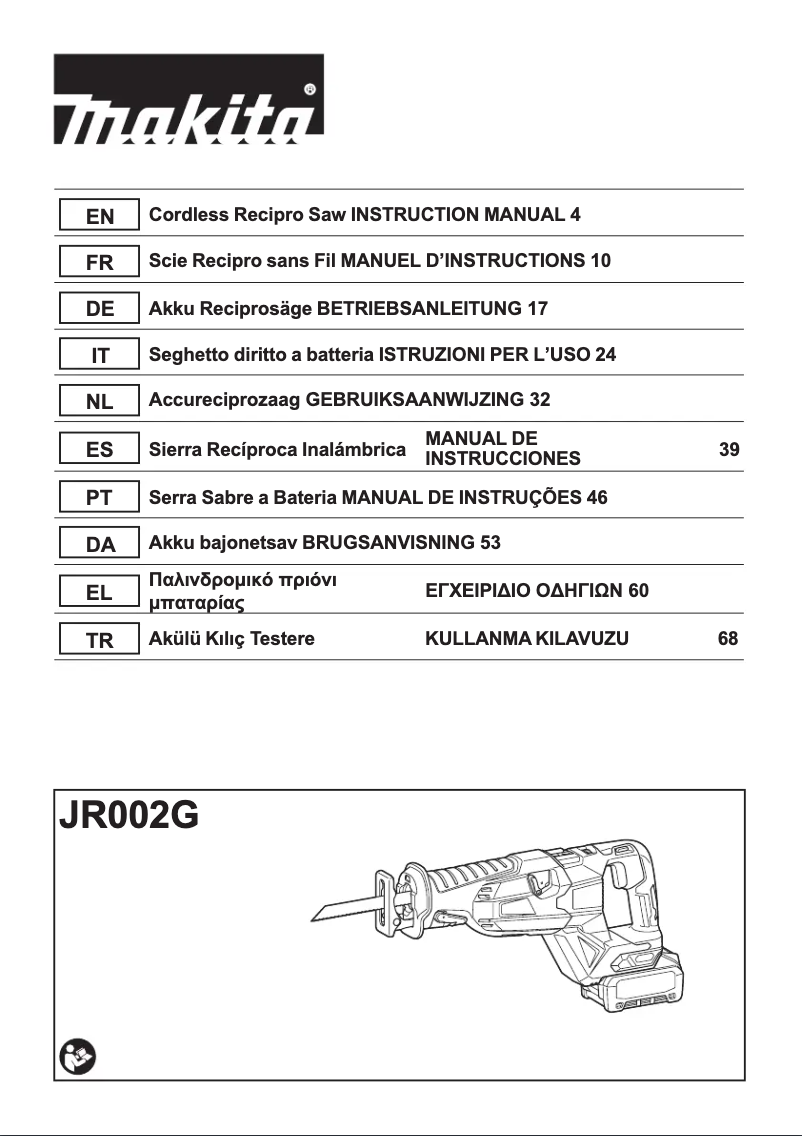 Page n°1 - Manuel utilisateur Makita JR002G