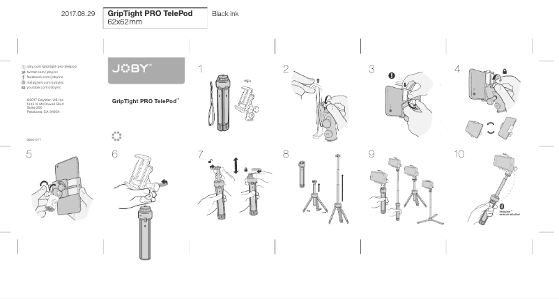 Page 1 de la notice Manuel utilisateur Joby GripTight PRO TelePod
