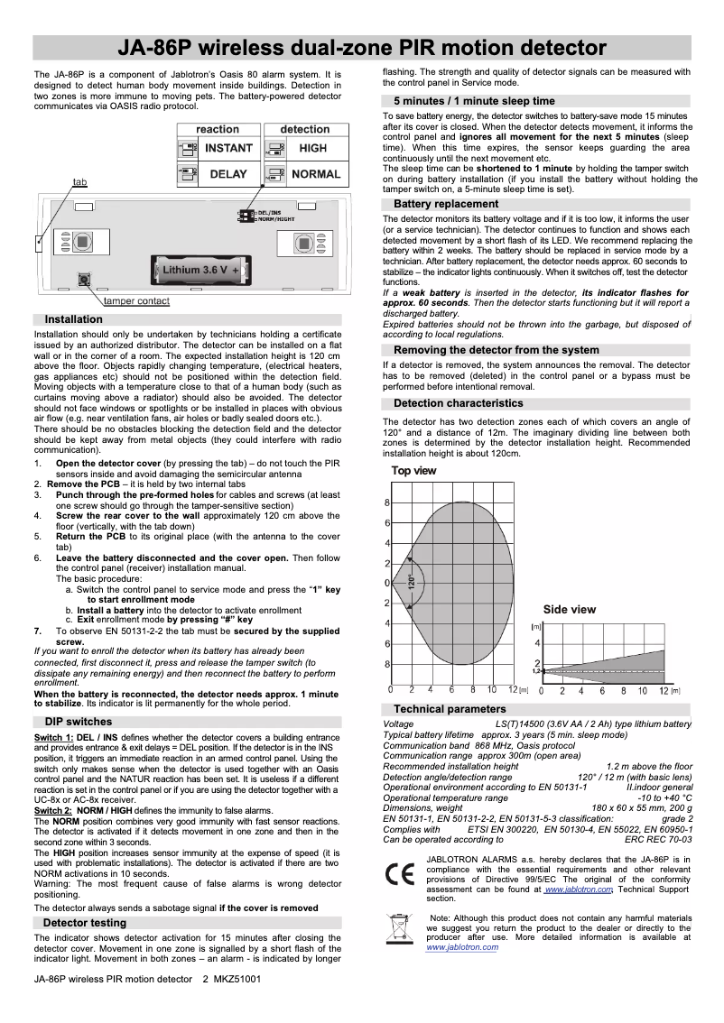 Page 1 de la notice Manuel utilisateur Joblotron JA-86P