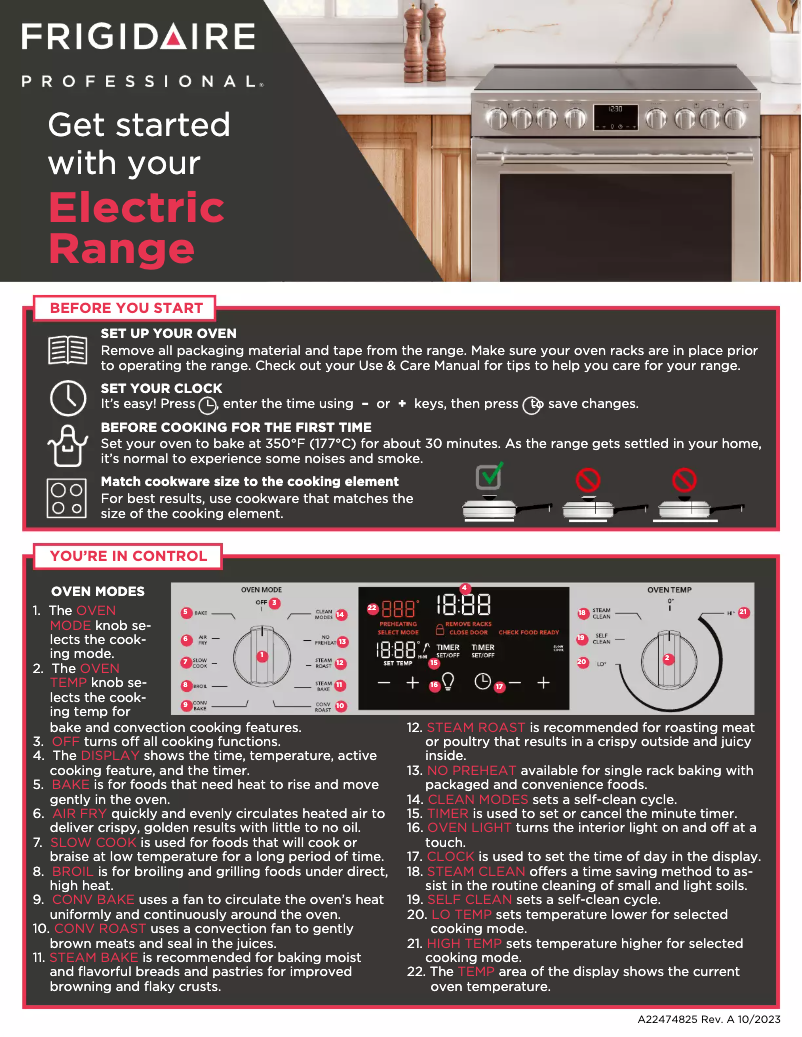 Page 1 de la notice Guide de démarrage rapide Frigidaire PCFE3080AF