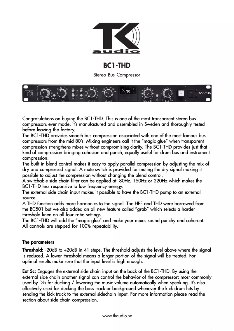 Page n°1 - Manuel utilisateur TK Audio BC1-THD