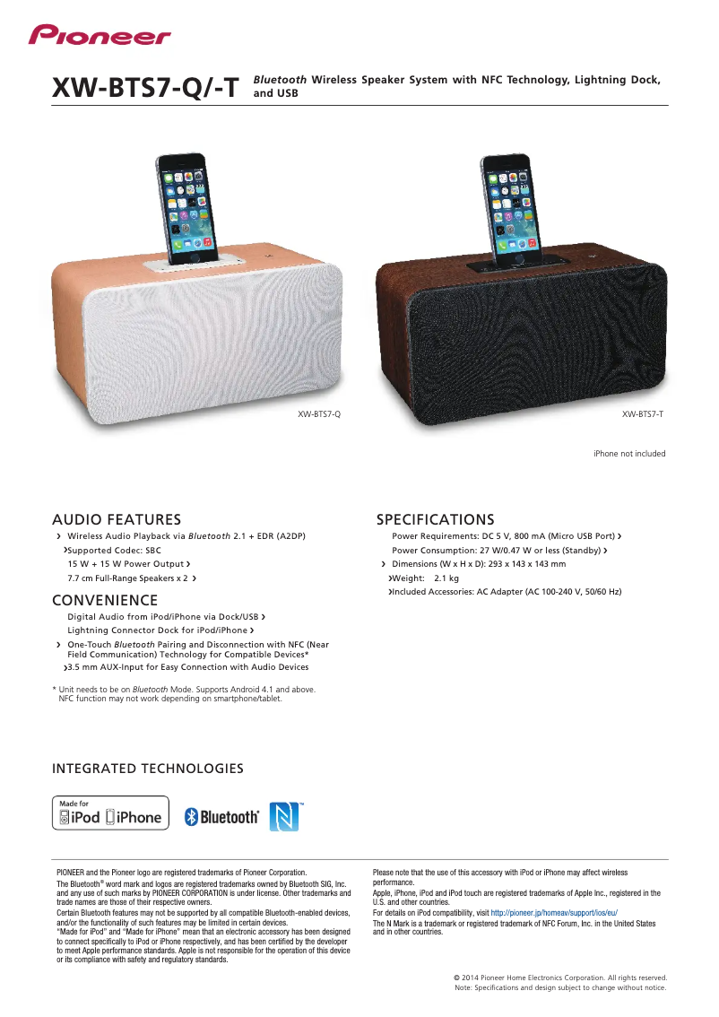 Page n°1 - Manuel utilisateur Pioneer XW-BTS7-Q