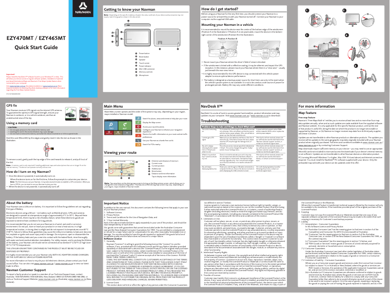 Page n°1 - Guide de démarrage rapide Navman EZY465MT