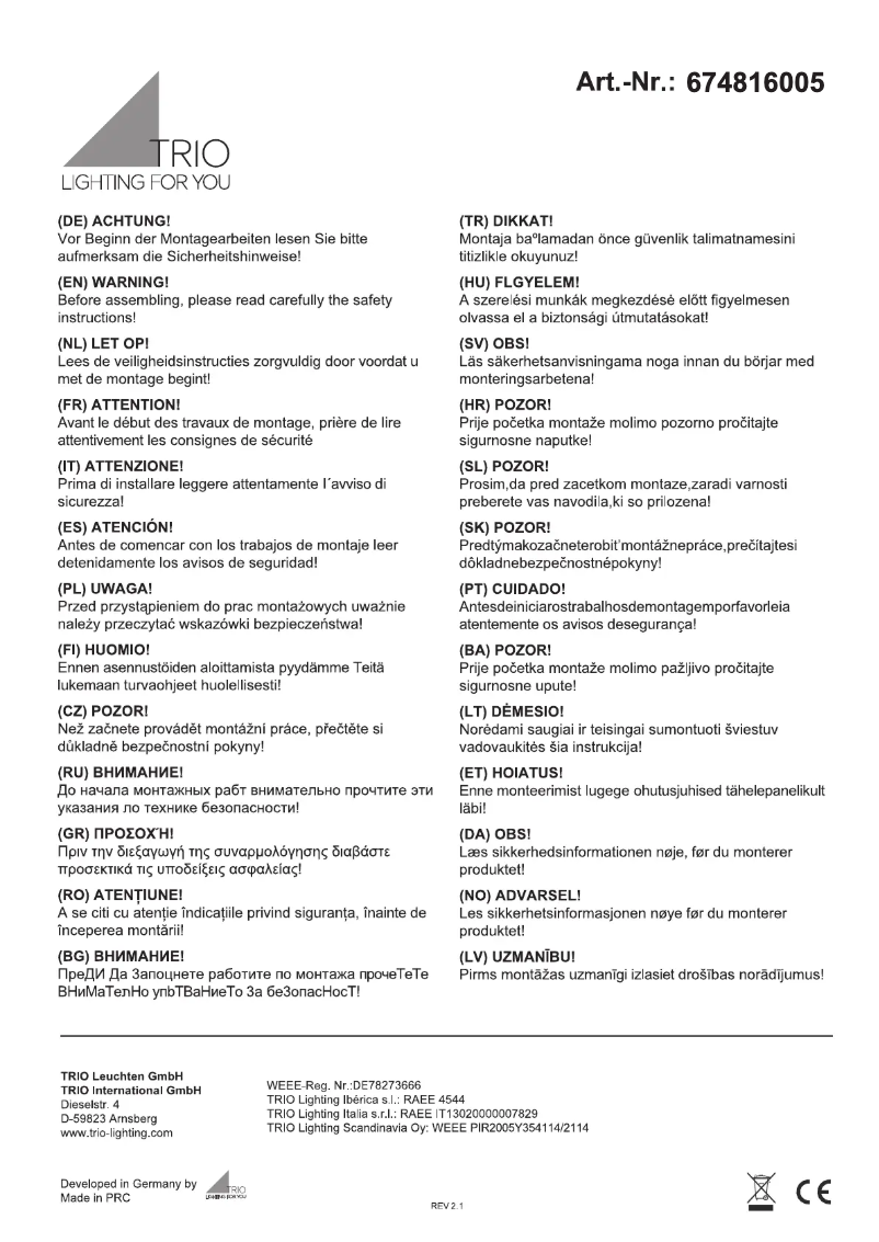 Image de la première page du manuel de l'appareil Trinity 674816005