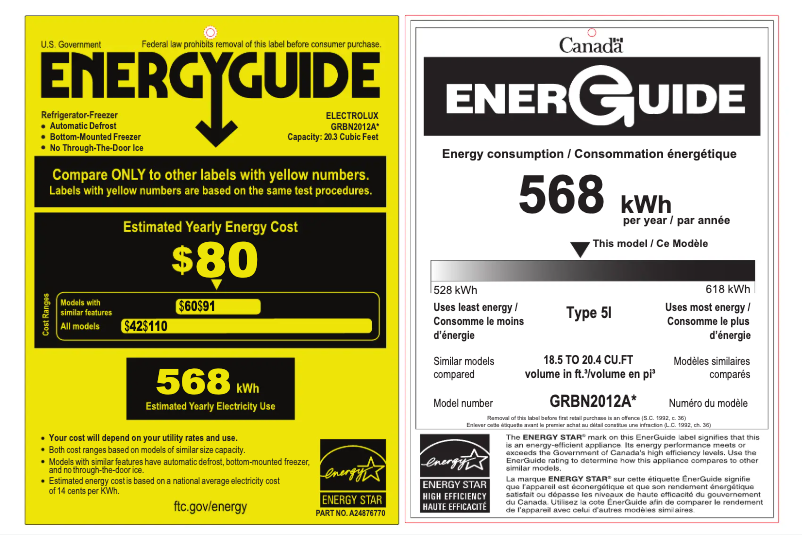 Página 1 del manual Etiqueta energética Frigidaire GRBN2012AF