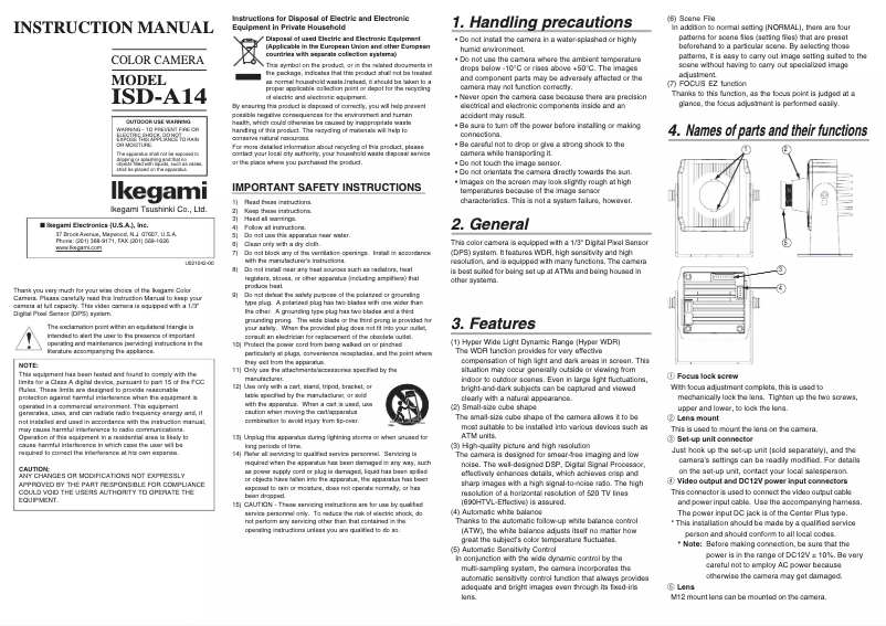 Page 1 de la notice Manuel utilisateur Ikegami ISD-A14