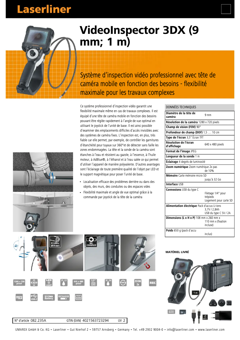 Image de la première page du manuel de l'appareil VideoInspector 3DX