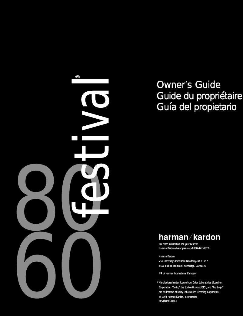 Page 1 de la notice Manuel utilisateur Harman Kardon Festival 80