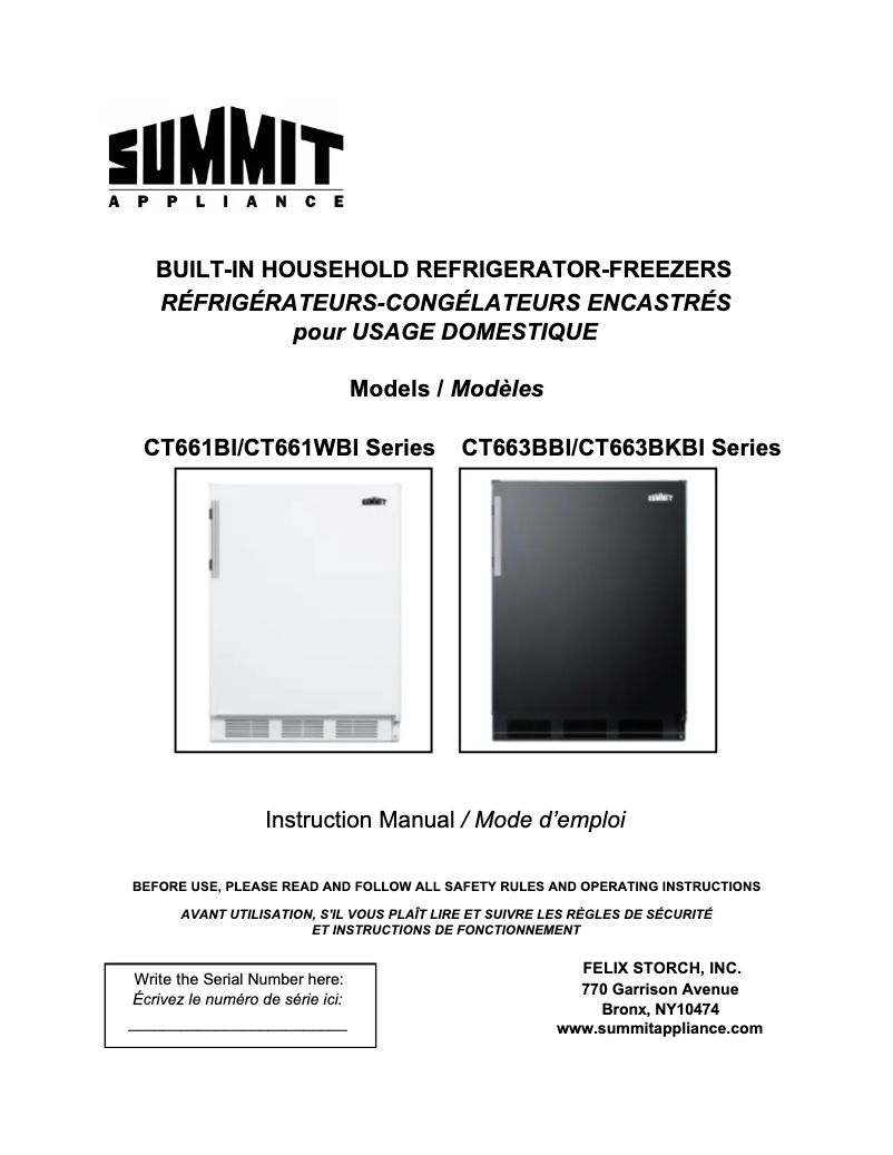 Page 1 de la notice Manuel utilisateur Summit CT663BKCSS