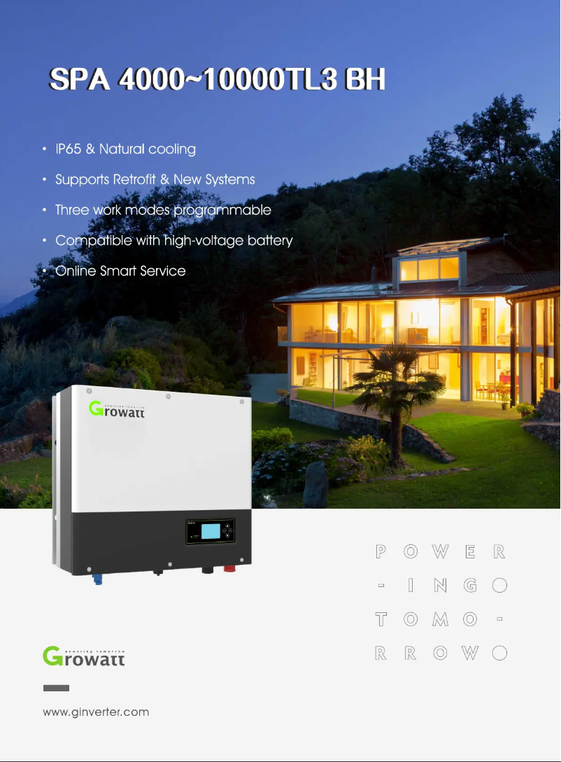 Page 1 de la notice Fiche technique Growatt SPA 8000TL3 BH