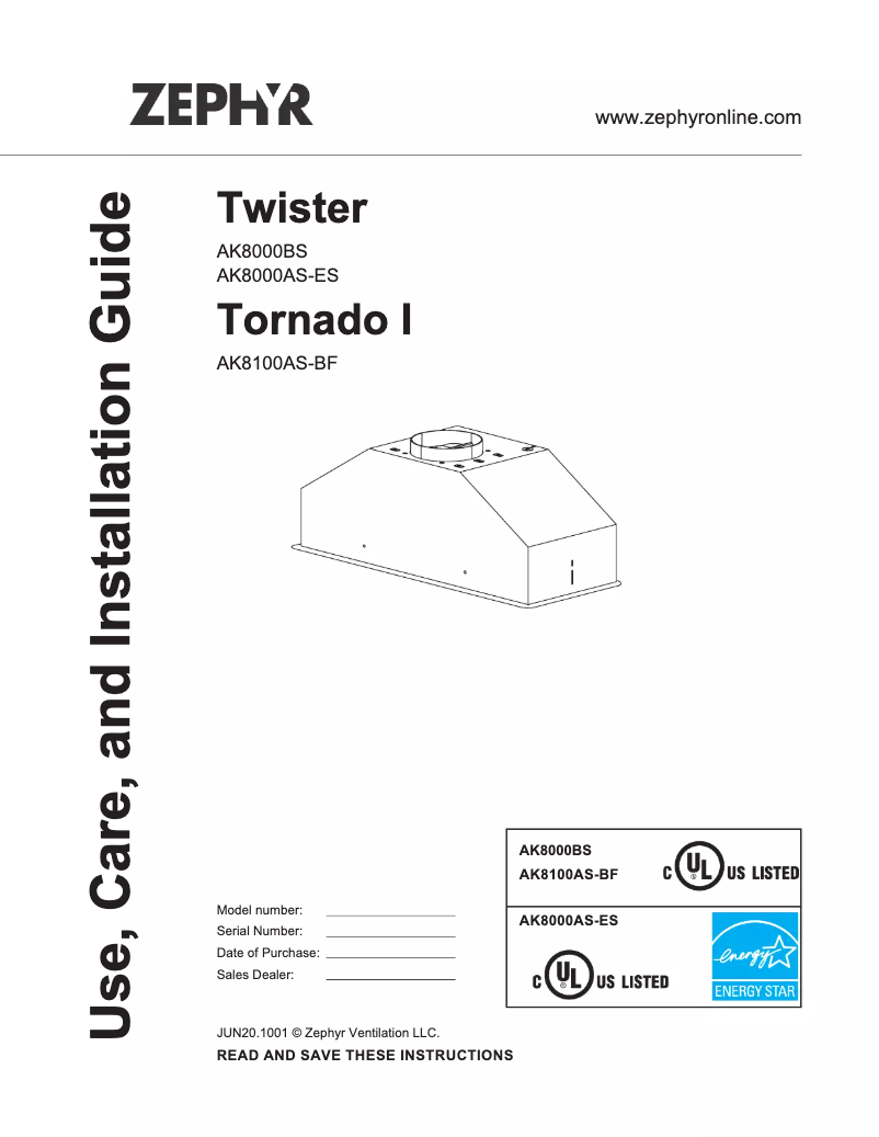 Page 1 de la notice Manuel utilisateur Zephyr Twister AK8000BS