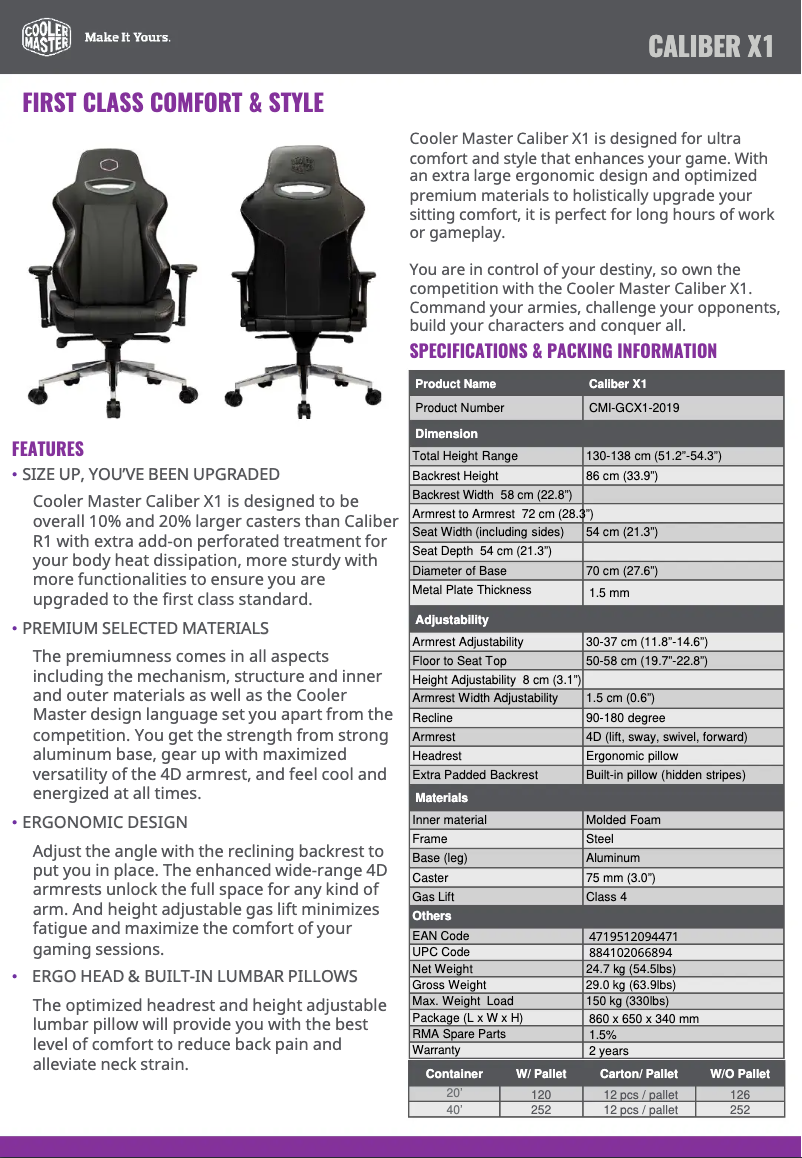 Page n°1 - Fiche technique Cooler Master Caliber X1