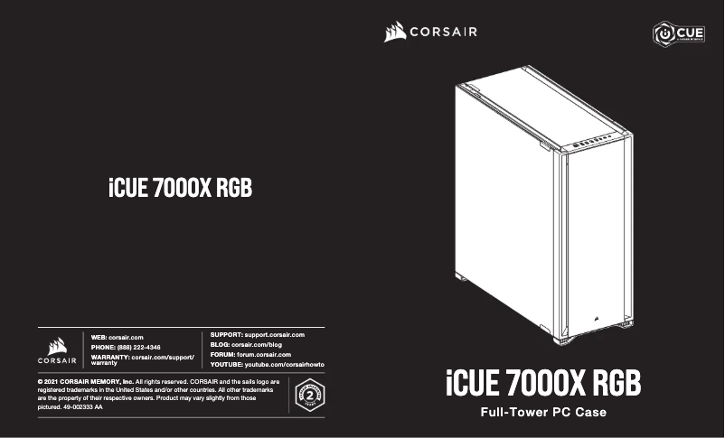 Page 1 de la notice Manuel utilisateur Corsair iCUE 7000X RGB