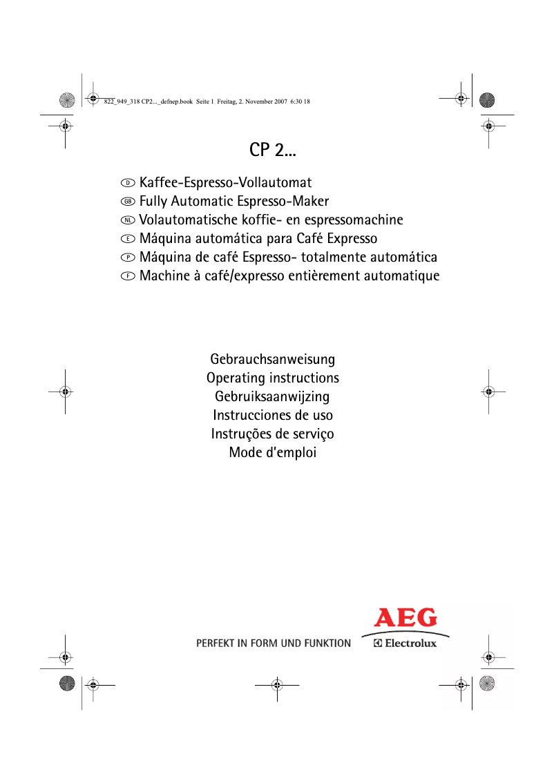 Page n°1 - Manuel utilisateur AEG Cafe Perfetto CP2200