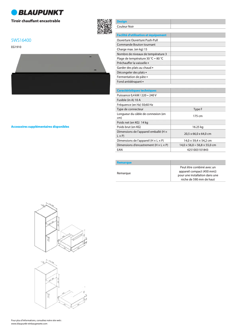 Page n°1 - Fiche technique Blaupunkt 5WS16400