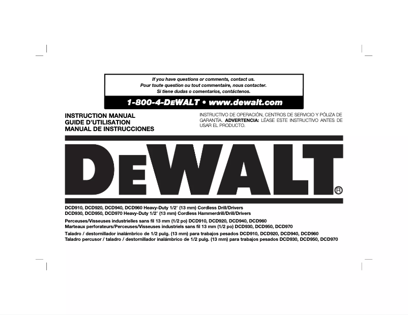 Page 1 de la notice Manuel utilisateur DeWalt DCD970