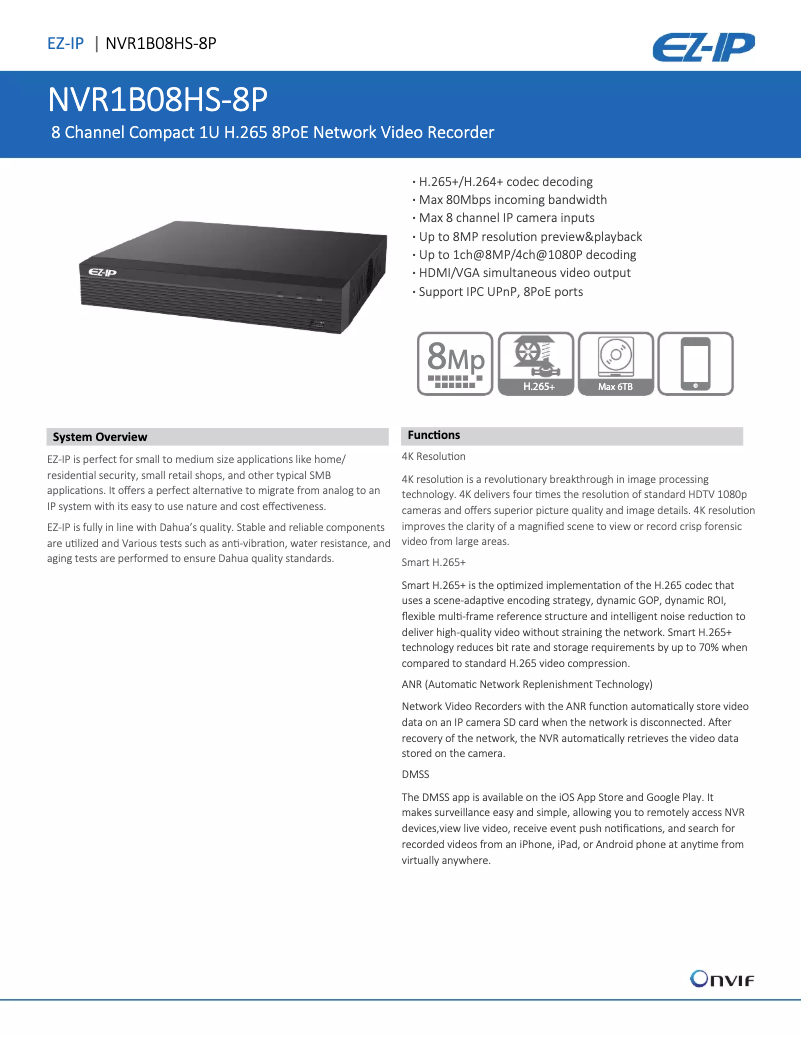 Page n°1 - Fiche technique Dahua Technology NVR1B08HS-8P