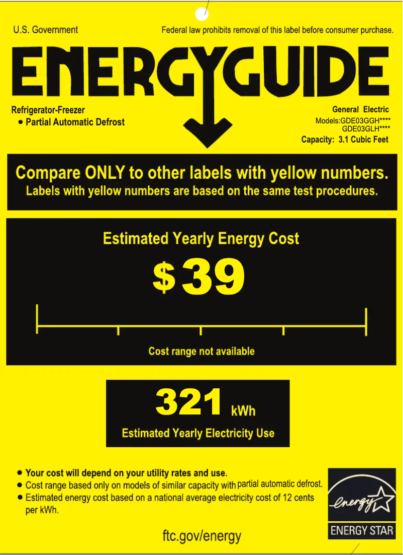 Página 1 del manual Etiqueta energética GE GDE03GGHBB