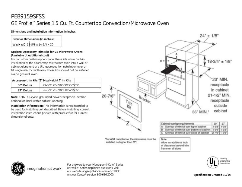 Page n°1 - Fiche technique GE Profile PEB9159SFSS