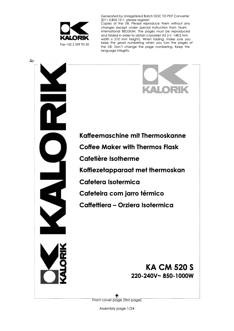 Page n°1 - Manuel utilisateur Kalorik KA CM 520 S