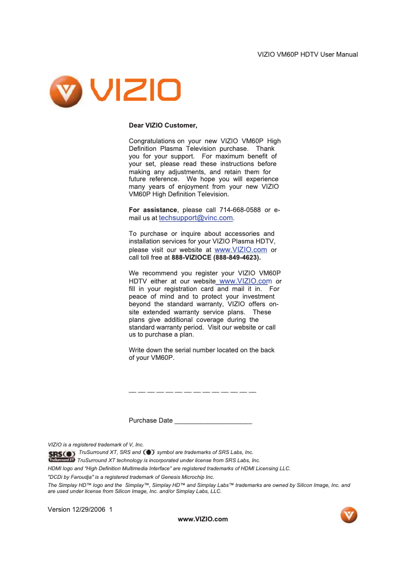 Image de la première page du manuel de l'appareil VM60P