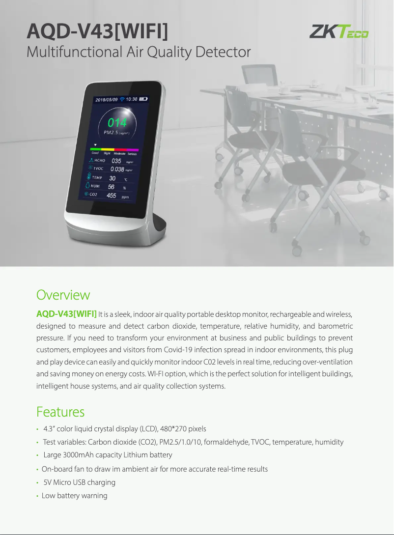 Page n°1 - Fiche technique ZKTeco AQD-V43[WIFI]