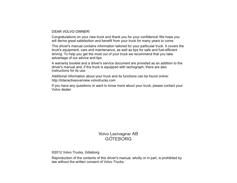 Page 1 de la notice Manuel utilisateur Volvo FH (2012)