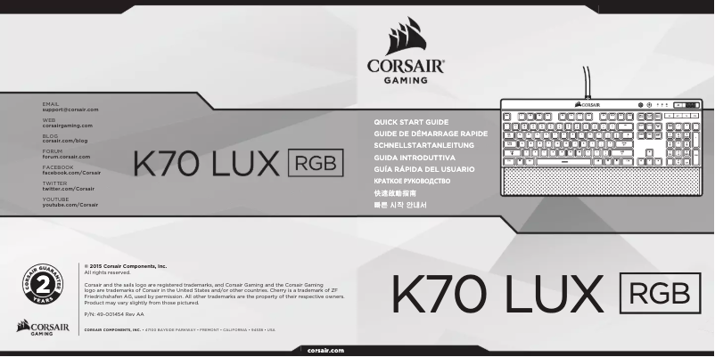 Page 1 de la notice Manuel utilisateur Corsair K70 LUX Cherry MX RGB