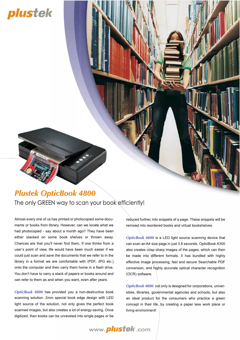 Page 1 de la notice Brochure Plustek OpticBook 4800