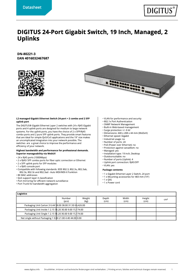 Page n°1 - Fiche technique Digitus DN-80221-3